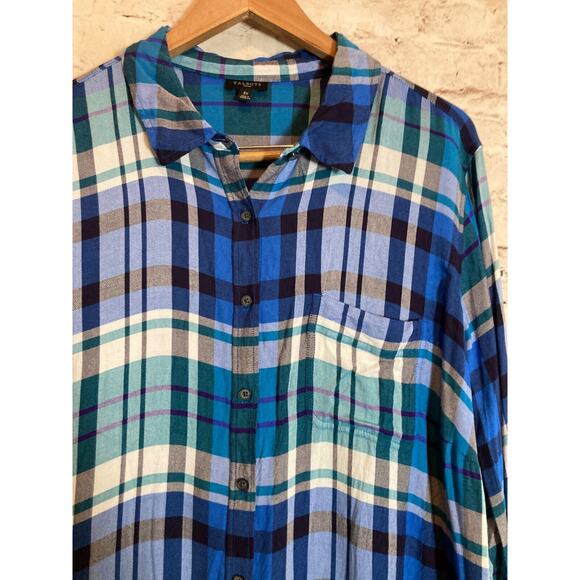 Talbots Top Womens 3X Cobalt Blue Plaid Button Up Lightweight Plus Long Sleeve - Picture 3 of 16